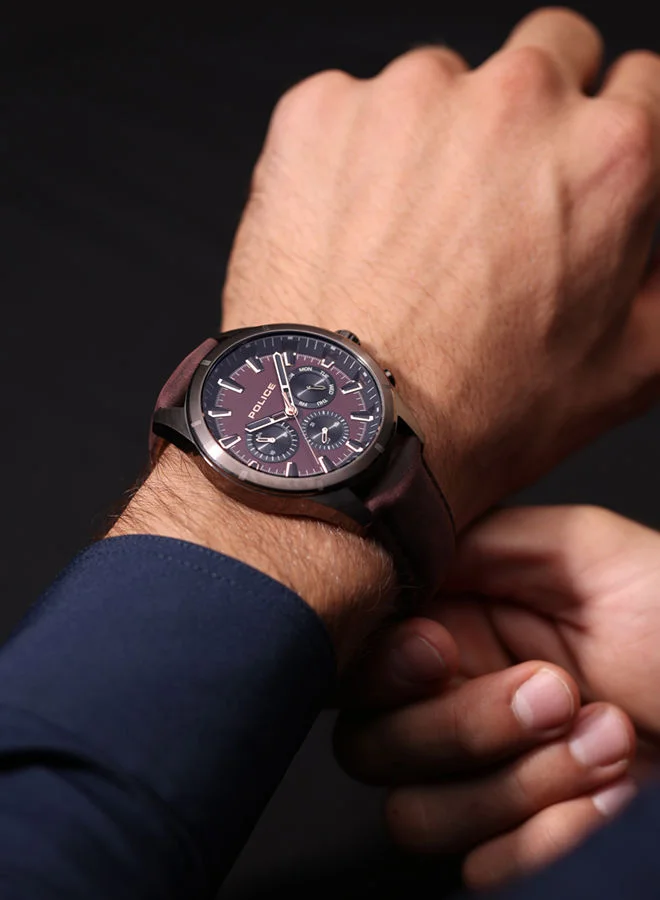 بوليس POLICE - Malawi Watch For Men Burgundy Brown Leather Strap - PEWJF0005802