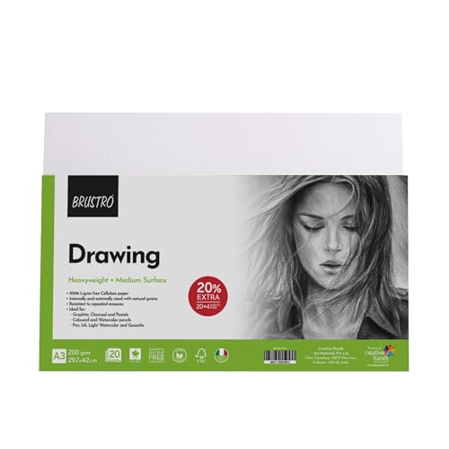 Brustro Drawing Papers 200 GSM A3, Pack of 20 + 4 Free Sheets - Image 1