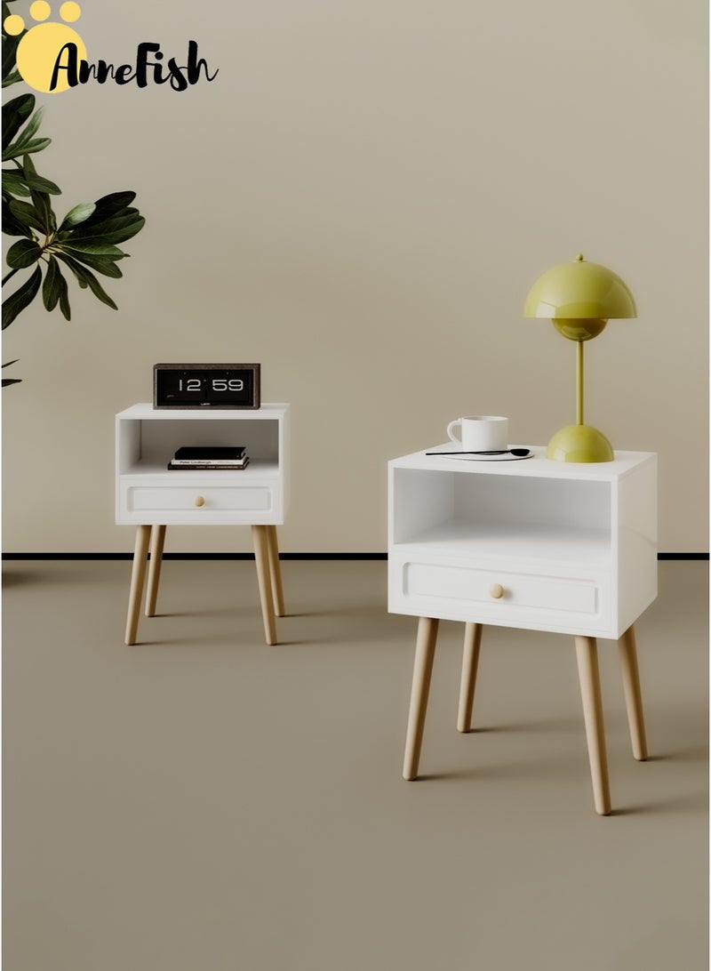 AnneFish 2Pcs 45*35*60cm Nightstand with Drawer Home Bedside Table 2-Tier Modern Nightstands End Coffee Table with Open Storage Shelf for Bedrooms - Image 2