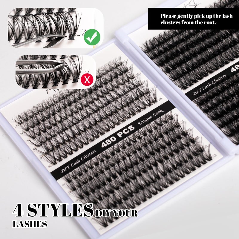 Magnetic SL Lash Clusters 480 Clusters 60D 80D Thick Eyelash Extension 30D 40D Individual Eyelashes 11-20mm False Eyelash Multi-Style DIY Lash Extensions for Beginners(30D-80D-D, 11-20MIX) - Image 5
