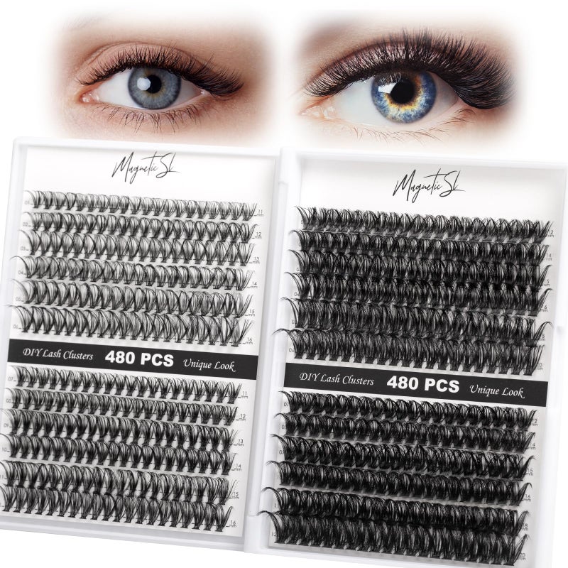 Magnetic SL Lash Clusters 480 Clusters 60D 80D Thick Eyelash Extension 30D 40D Individual Eyelashes 11-20mm False Eyelash Multi-Style DIY Lash Extensions for Beginners(30D-80D-D, 11-20MIX) - Image 1