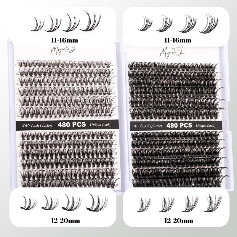 Magnetic SL Lash Clusters 480 Clusters 60D 80D Thick Eyelash Extension 30D 40D Individual Eyelashes 11-20mm False Eyelash Multi-Style DIY Lash Extensions for Beginners(30D-80D-D, 11-20MIX) - Image 3