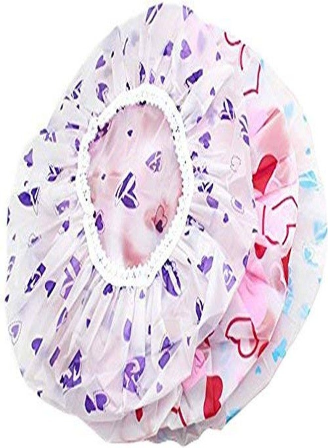 KAAS Multicolour Waterproof Elastic Band Plastic Reusable Shower Caps for Women & Men - 3Pieces - Image 2
