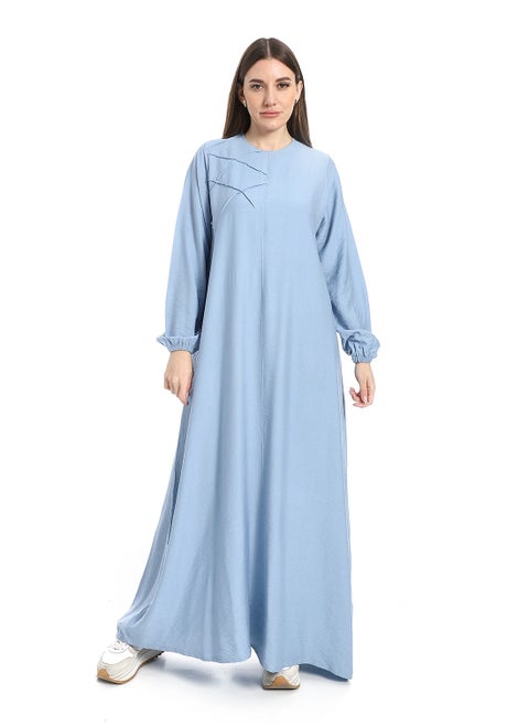 Women's linen abaya with long sleeves and chest design