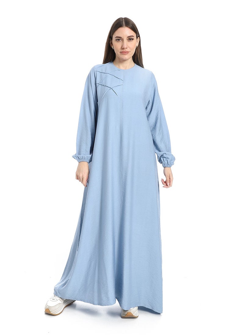 Caesar - Women's linen abaya with long sleeves and chest design - Image 1