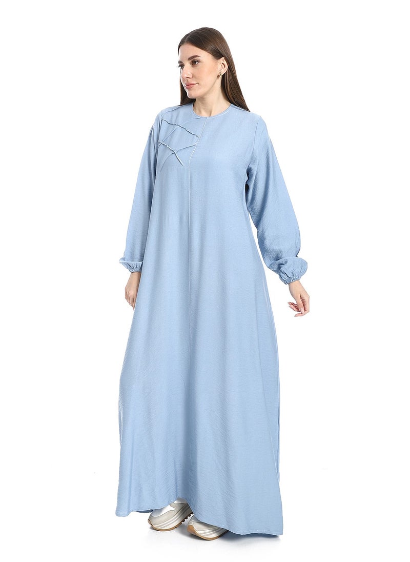 Caesar - Women's linen abaya with long sleeves and chest design - Image 1