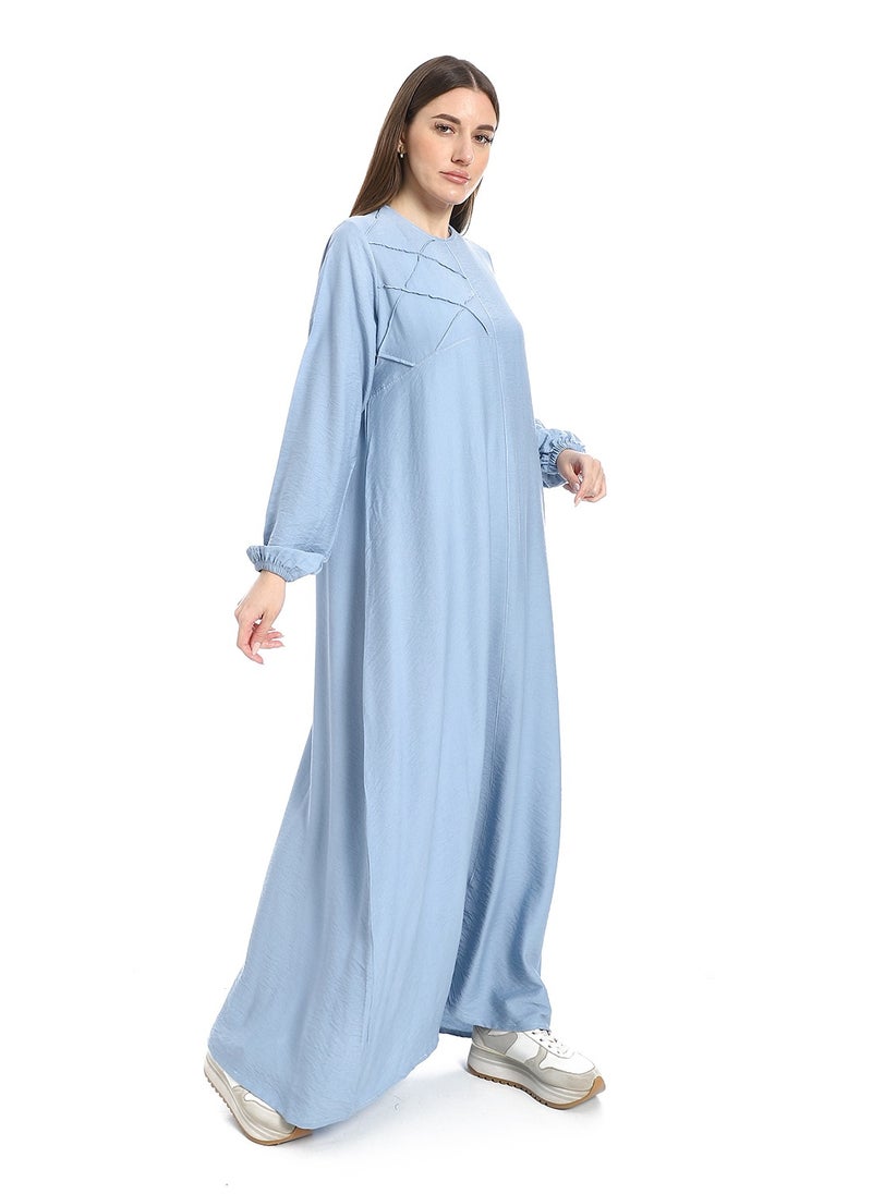 Caesar - Women's linen abaya with long sleeves and chest design - Image 1