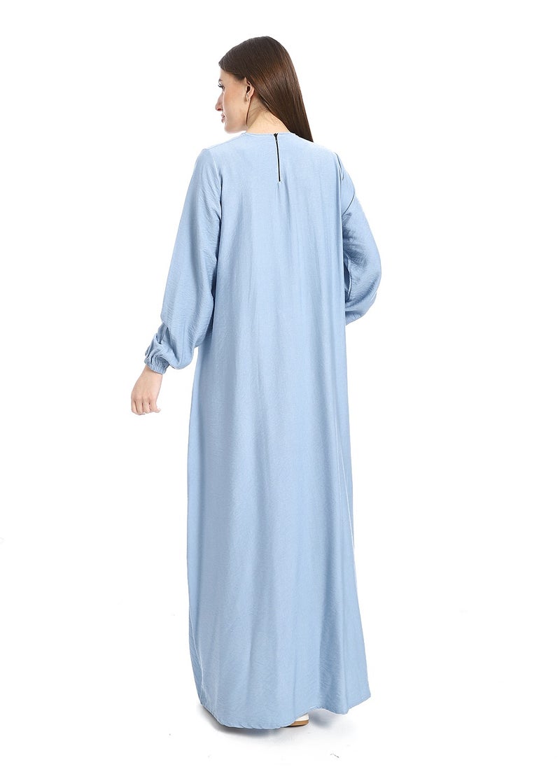 Caesar - Women's linen abaya with long sleeves and chest design - Image 1