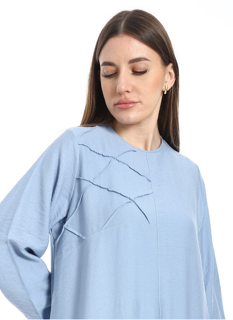 Caesar - Women's linen abaya with long sleeves and chest design - Image 1