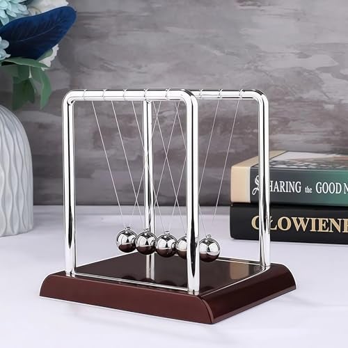 Yoqanr Newtons Cradle with 5 Steel Balls Balance Pendulum for Physics Learning Home Office Decor Stress Relief Educational Gift Deep Red Base - Image 5