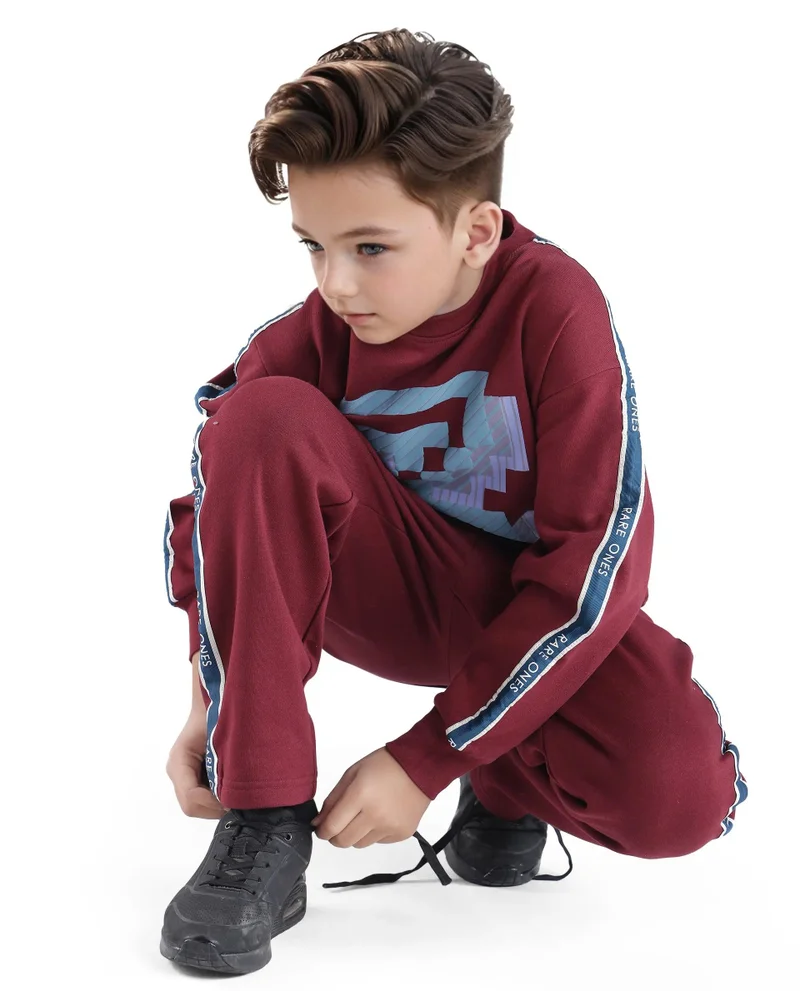 Rare Ones Rare Ones Kids Zet Maroon Cotton Poly Full Sleeve Puff Print Sweatshirt