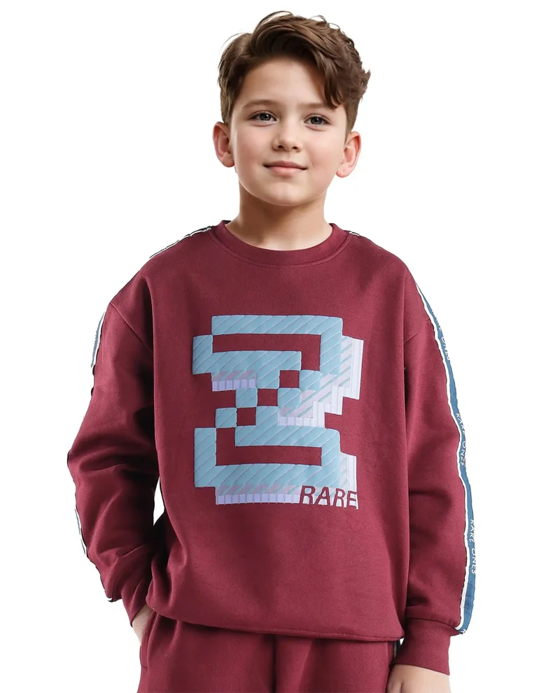 Rare Ones Rare Ones Kids Zet Maroon Cotton Poly Full Sleeve Puff Print Sweatshirt