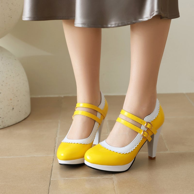 Supply Spring 2024 Color-Matched High-Heeled Women'S Shoes 30-48 Japanese Candy-Colored Double-Breasted Shallow Mouth Single Shoes - Image 2