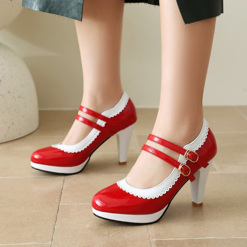 Supply Spring 2024 Color-Matched High-Heeled Women'S Shoes 30-48 Japanese Candy-Colored Double-Breasted Shallow Mouth Single Shoes - Image 4