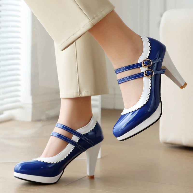 Supply Spring 2024 Color-Matched High-Heeled Women'S Shoes 30-48 Japanese Candy-Colored Double-Breasted Shallow Mouth Single Shoes - Image 3