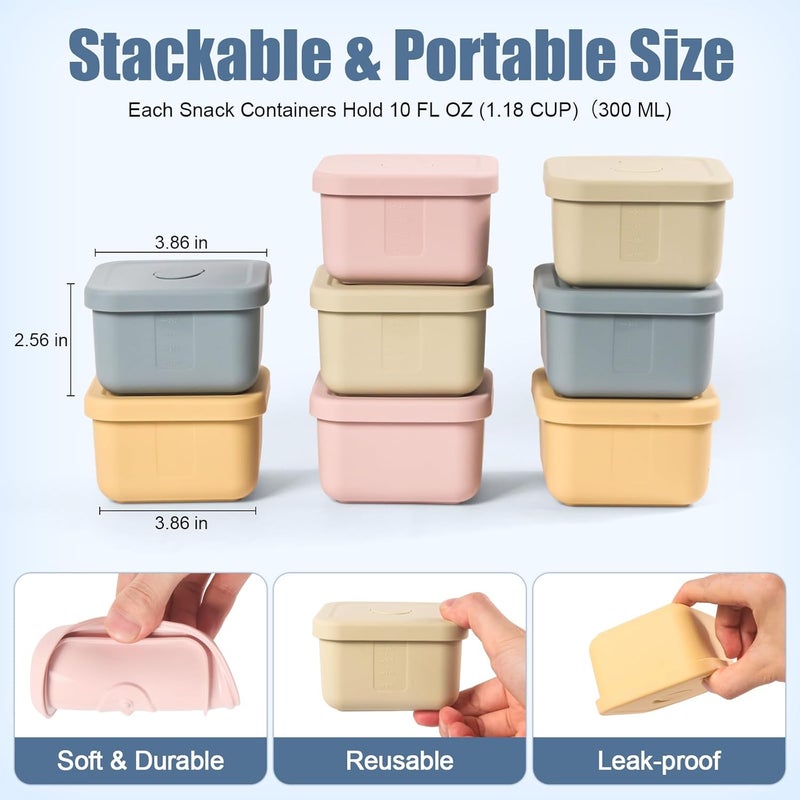 8 pcs 10 oz Silicone Snack Containers with Lids - Food Storage for Kids - Image 2