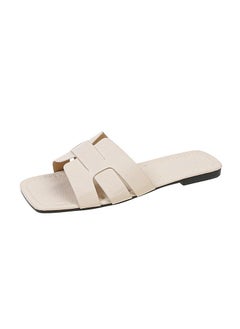 Womens Flat Sandals 2023 Summer New Style Korean Version Woven One-Row Beach Slippers Rubber Sole Adults From China Mainland Beige White