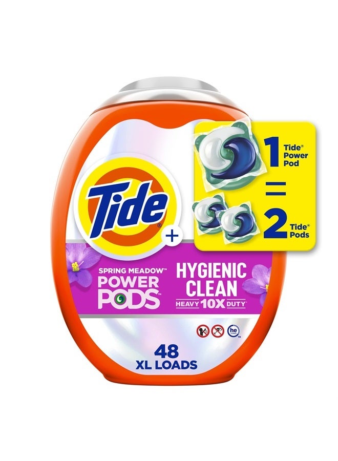 Tide Hygienic Clean Heavy 10x Duty Power PODS Laundry Detergent Soap Pods, Spring Meadow, 48 count (Pack of 1), For Visible and Invisible Dirt (Packaging May Vary)  - Image 1