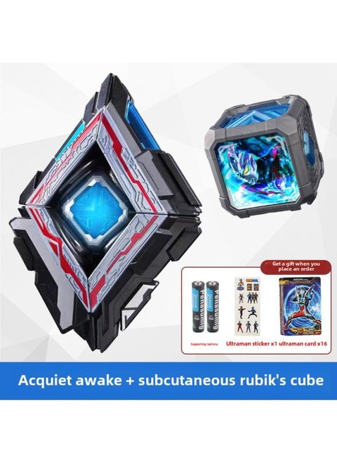 Ultraman Ultraman Transformer Yak Awakener Rubik's Cube Sublimator Hand Doll Model Children's Toy Set-Color:Subconscious Awake + 1 Rubik's Cube (comes With Card Sticker Battery)