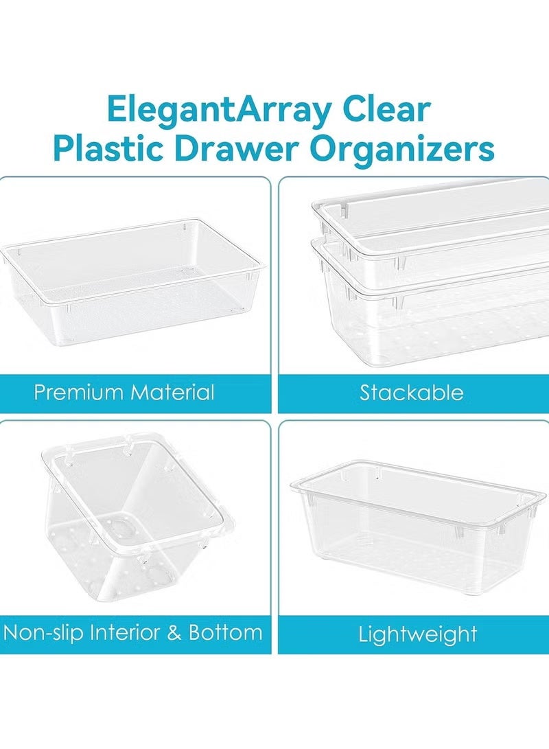 مجموعة منظم ادراج 12 قطعة، وحدات ادراج تخزين بـ3 احجام، منظم مكياج بلاستيكي شفاف وصناديق تخزين للمكياج والقرطاسية وادوات متعددة للحمام والمكتب وغرفة النوم - Image 5