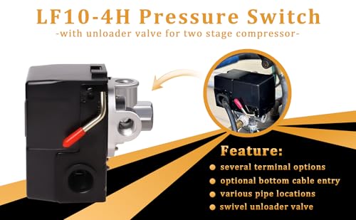 Ketofa Air Compressor Pressure Switch LF10-4H, 4 Port 1/4" NPT, 95-125 PSI Pressure Control Switch for Air Compressor Parts Replacement - Image 3
