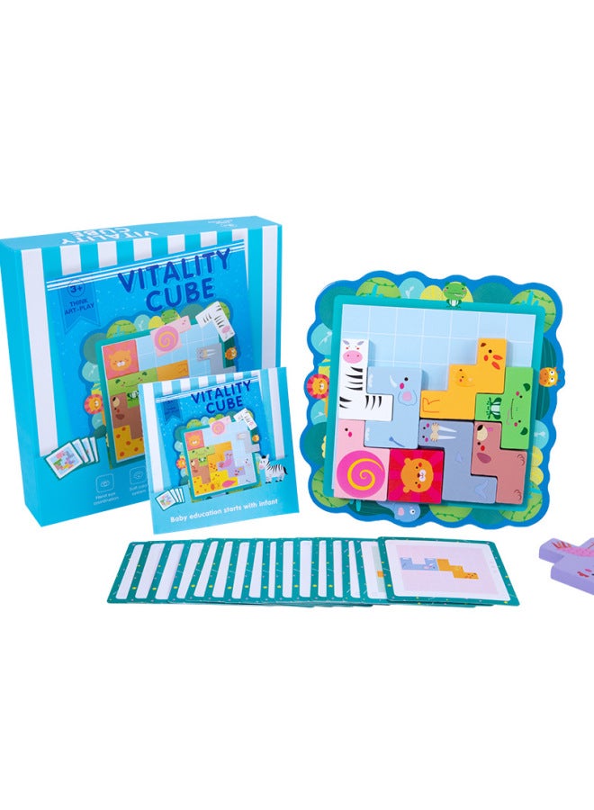 Magnetic Cartoon Animal Tetris Puzzle Children's Educational Early Education Geometric Puzzle Wooden Toys-Color:Magnetic Animal Tetris - Image 1