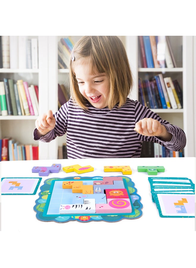 Magnetic Cartoon Animal Tetris Puzzle Children's Educational Early Education Geometric Puzzle Wooden Toys-Color:Magnetic Animal Tetris - Image 5
