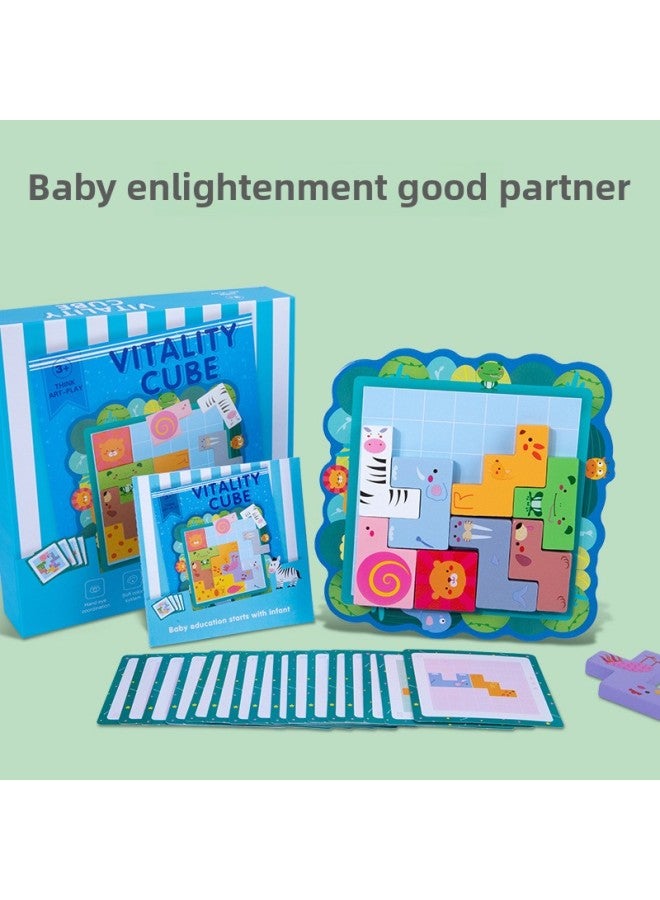 Magnetic Cartoon Animal Tetris Puzzle Children's Educational Early Education Geometric Puzzle Wooden Toys-Color:Magnetic Animal Tetris - Image 4