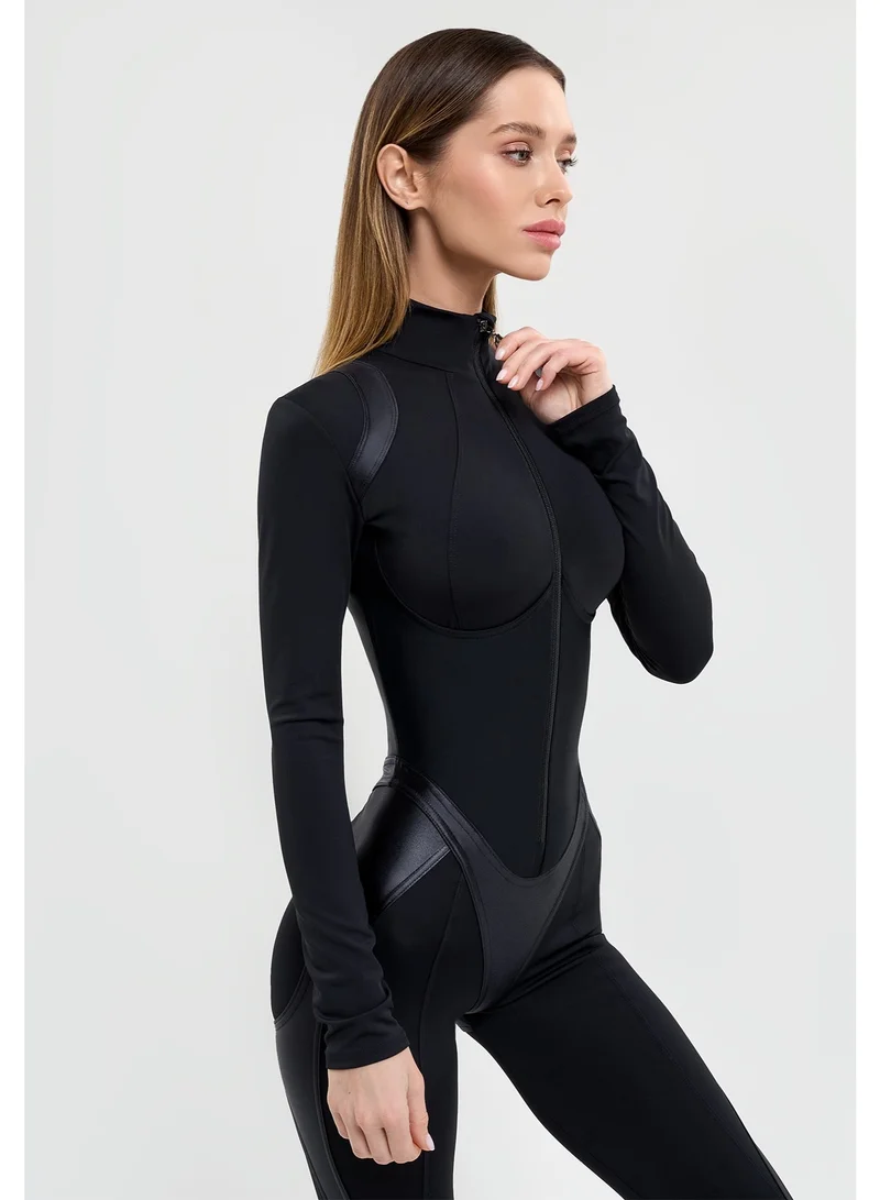 Bona Fide Ideal Suit Black Bona Fide One Piece Workout Jumpsuits for Women - Athletic Romper Jumpsuit with Tummy Control and Lifting for Yoga, Gym for Women | Best Price UAE