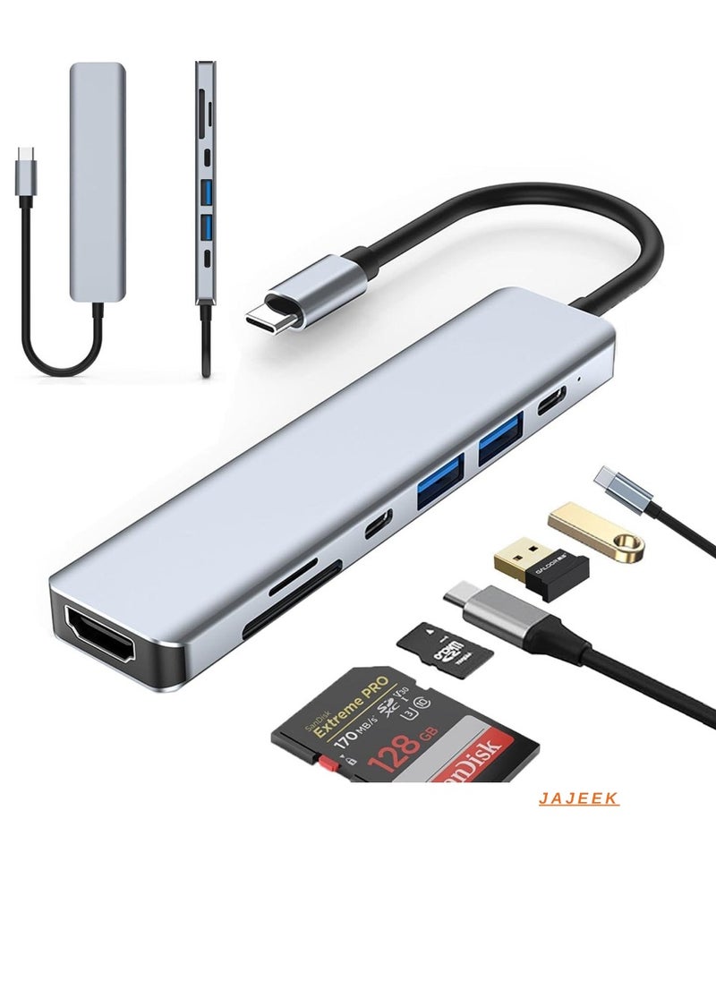 JAJEEK - 7-in-1 USB C Hub with 4K HDMI, 2 USB 3.0 Ports, USB 2.0, USB C, SD/TF Card Reader & 100W PD – Multi-Port Adapter for Mac, Dell, HP Laptops & Peripherals – Seamless Connectivity & Power Delivery - Image 1