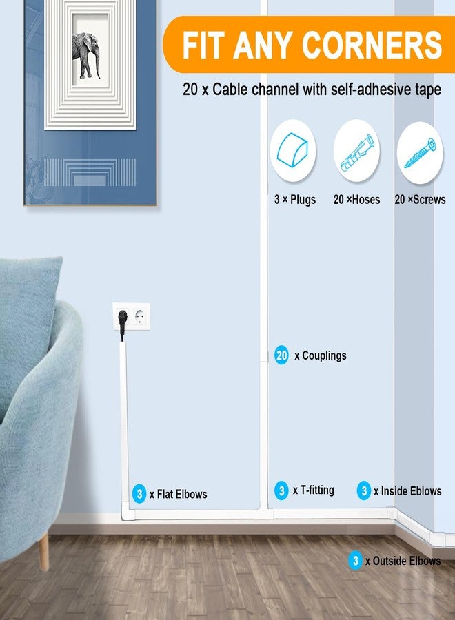 RAZCC Cord Hider, 315 Inch Cable Cover Raceway Kit for Cable Management, Wire Covers for Cords, Cord Covers for Wires on Wall, Simple and Easy Installation, 20 Pack Wire Hider, White - Image 4
