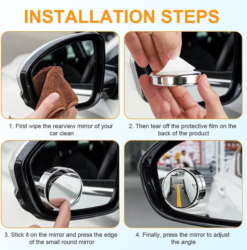 HOTUT 2 Pcs Blind Spot Mirrors,Automotive Side Blindspot Mirror for Car,360° Rotate Sway Silver HD Glass Round Curved Convex Wide Angle Mirror,Waterproof HD Glass Blind Spot Mirrors for Car,Suv,Truck Hardened processed substance - Image 4