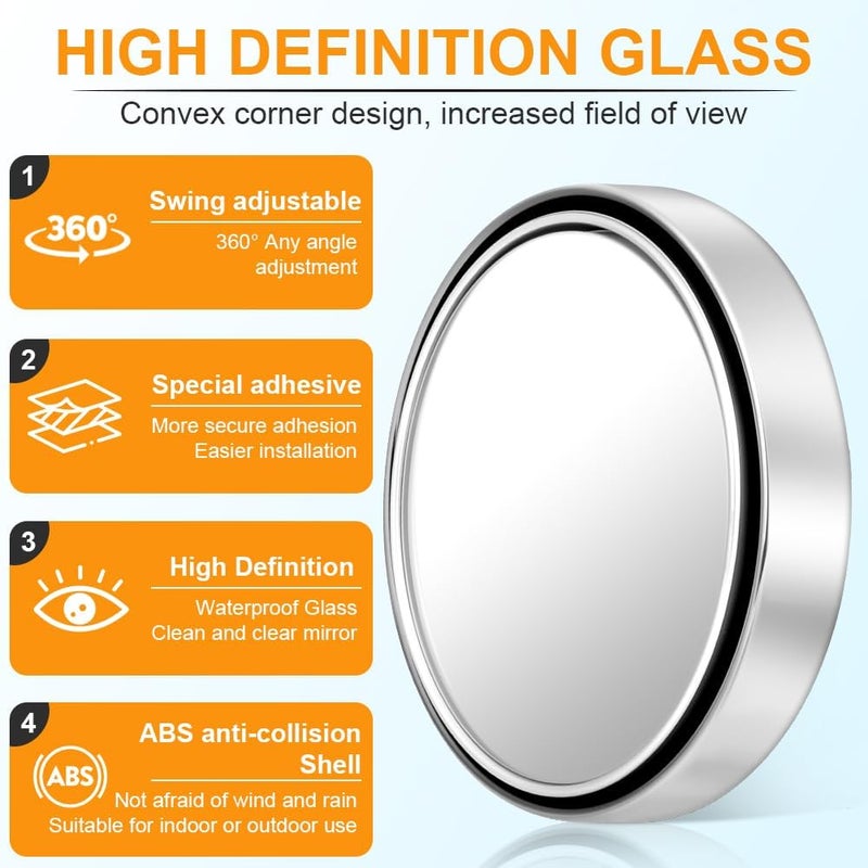 HOTUT 2 Pcs Blind Spot Mirrors,Automotive Side Blindspot Mirror for Car,360° Rotate Sway Silver HD Glass Round Curved Convex Wide Angle Mirror,Waterproof HD Glass Blind Spot Mirrors for Car,Suv,Truck Hardened processed substance - Image 3