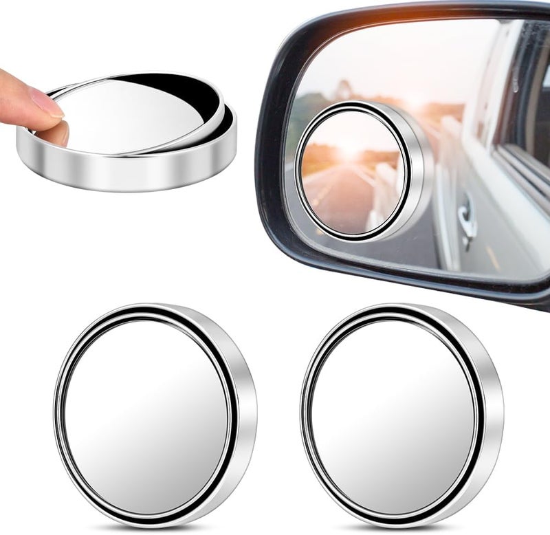 HOTUT 2 Pcs Blind Spot Mirrors,Automotive Side Blindspot Mirror for Car,360° Rotate Sway Silver HD Glass Round Curved Convex Wide Angle Mirror,Waterproof HD Glass Blind Spot Mirrors for Car,Suv,Truck Hardened processed substance - Image 1