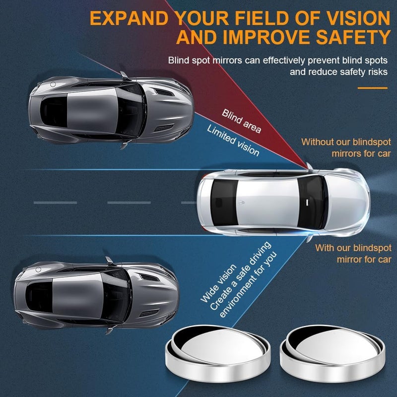 HOTUT 2 Pcs Blind Spot Mirrors,Automotive Side Blindspot Mirror for Car,360° Rotate Sway Silver HD Glass Round Curved Convex Wide Angle Mirror,Waterproof HD Glass Blind Spot Mirrors for Car,Suv,Truck Hardened processed substance - Image 5