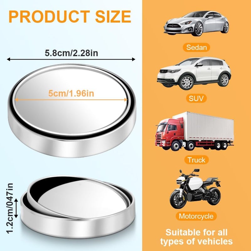 HOTUT 2 Pcs Blind Spot Mirrors,Automotive Side Blindspot Mirror for Car,360° Rotate Sway Silver HD Glass Round Curved Convex Wide Angle Mirror,Waterproof HD Glass Blind Spot Mirrors for Car,Suv,Truck Hardened processed substance - Image 2