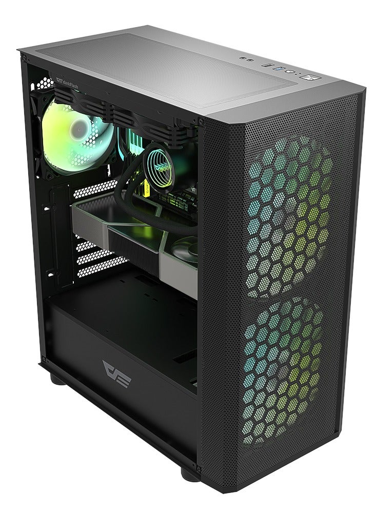 Darkflash DK360 ATX M-ATX ITX Gaming PC Case With Mesh Front Panel, Pre-Installed 2 * 200mm u0026 1 * 120mm ARGB Fans, Tempered Glass Side Panel, Up To 360MM Radiator, USB 3.0- Computer Case - Image 4