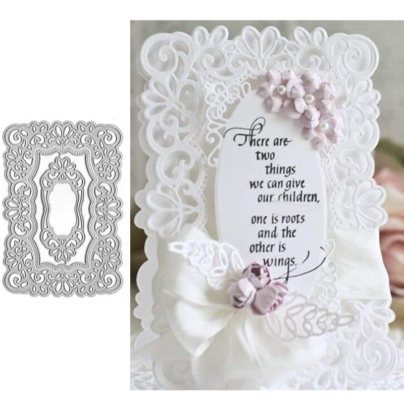 DDeehs Lace Background Frame Metal Die CutsLace Flower Border Edge Square Cutting Dies Cut Wedding Invitation Stencils DIY Scrapbooking Sliver 168cm x 115cm661inch x 45inch