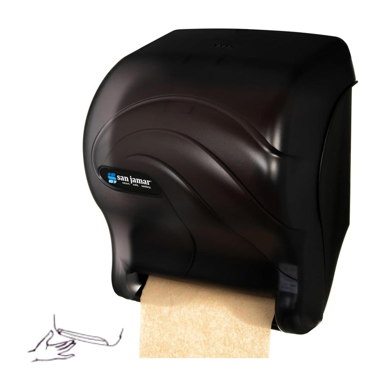 San Jamar موزع مناديل ورقية Tear-N-Dry Essence تلقائي للمراحيض والمطابخ والمطاعم، بلاستيك، 10 × 14.75 × 12.25 بوصة، أسود - Image 1