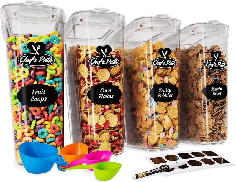 Chef's Path Cereal Containers Storage Set Large (4L,135.2 Oz), Airtight Food Storage Containers for Kitchen & Pantry Organization, Cereal Storage Container Set for Crunchiness, BPA Free Dispenser Keepers (4) - Image 1