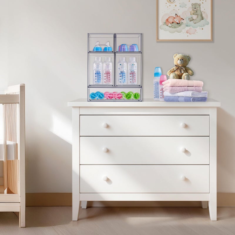Sorbus Stackable Acrylic Storage Drawers â€“ 2 Small + 2 Tall + 1 Wide â€“ 5 Pack Clear Plastic Organizer Bins for Baby Bottles, Makeup, Bathroom & Vanity, Pull-Out Drawer Design for Kitchen Cabinets - Image 2