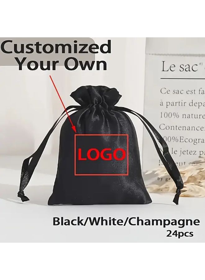 Black Satin Drawstring Bags 5 91x7 87 Inch Personalized Logo Reusable Gift Pouches 20 Count - Image 1