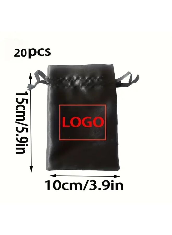 Black Satin Drawstring Bags 5 91x7 87 Inch Personalized Logo Reusable Gift Pouches 20 Count - Image 3