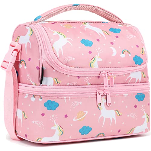 FlowFly Kids Double Decker Cooler Insulated Lunch Bag Large Tote for Boys, Girls, Men, Women, With Adjustable Strap, Unicorn - Image 1