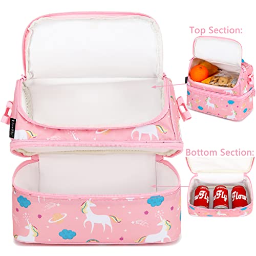 FlowFly Kids Double Decker Cooler Insulated Lunch Bag Large Tote for Boys, Girls, Men, Women, With Adjustable Strap, Unicorn - Image 4