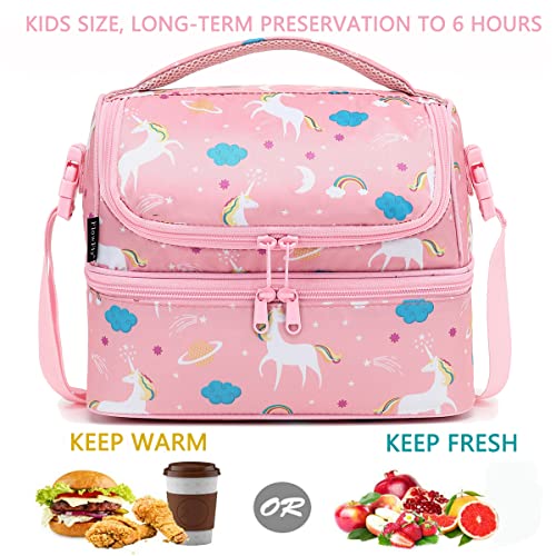 FlowFly Kids Double Decker Cooler Insulated Lunch Bag Large Tote for Boys, Girls, Men, Women, With Adjustable Strap, Unicorn - Image 2