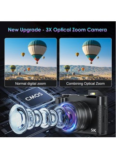 KADIP 5K 64MP Digital Camera 3X Optical Zoom, WiFi Cameras for Photography & Video, Autofocus Travel Vlogging Camera for YouTube, 64GB Card, 2 Batteries  - Image 2