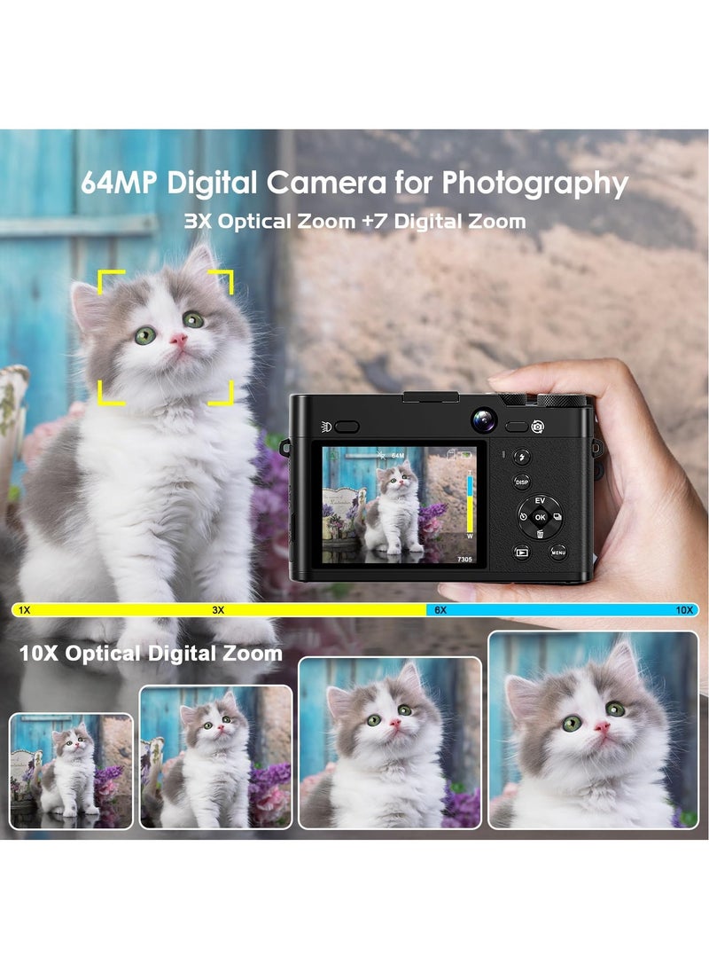 KADIP 5K 64MP Digital Camera 3X Optical Zoom, WiFi Cameras for Photography & Video, Autofocus Travel Vlogging Camera for YouTube, 64GB Card, 2 Batteries  - Image 4