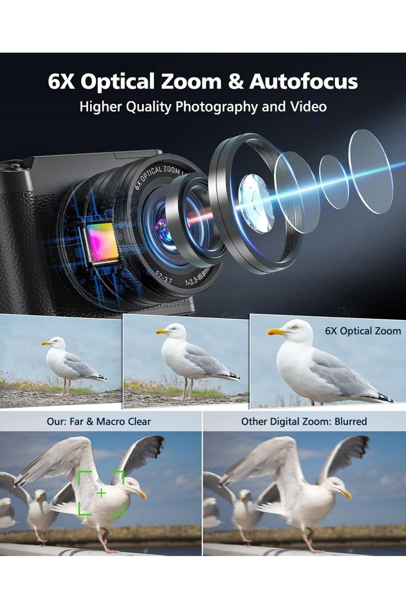 KADIP 5K 64MP Digital Camera 6X Optical Zoom, WiFi Cameras for Photography & Video, Autofocus Travel Vlogging Camera for YouTube, 64GB Card, 2 Batteries - Image 3