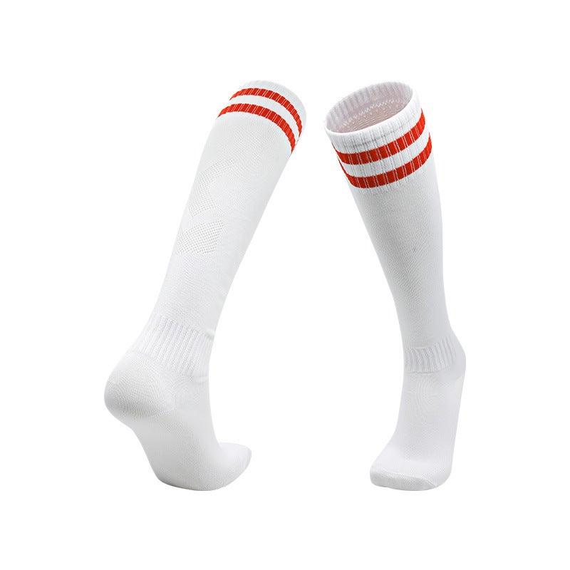 Adult Thin Striped Football Socks High Tube Sports White red 